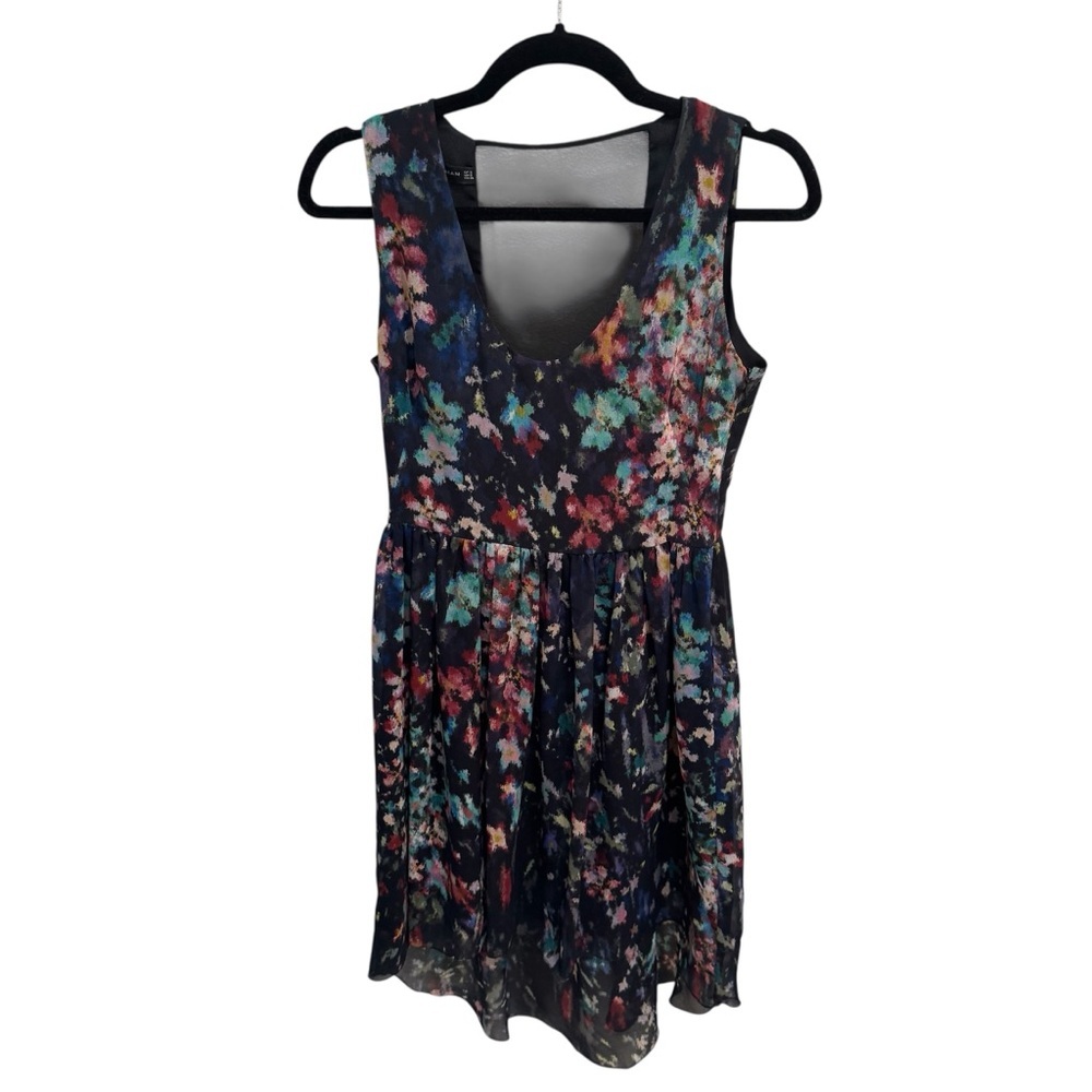 ZARA WOMAN Sleeveless Dress Fit & Flared Midnight Blue w/Floral Size S High Low
